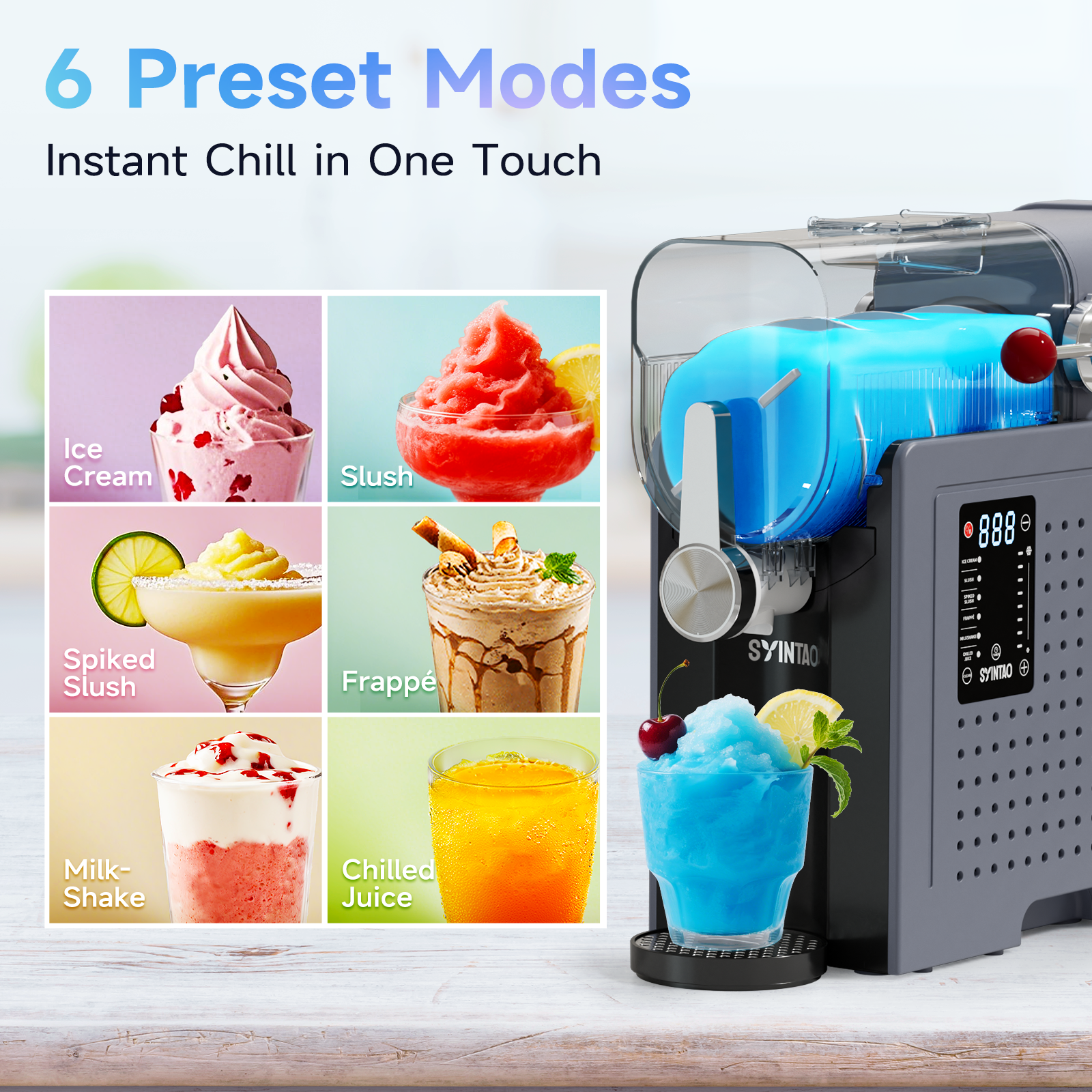SYINTAO 2-in-1 Slushie & Soft Serve Ice Cream Maker, No-Ice-Needed Frozen Drink Machine with LED Display, 6 Preset Modes, Auto-Clean & Delay Timer – Gift for Family