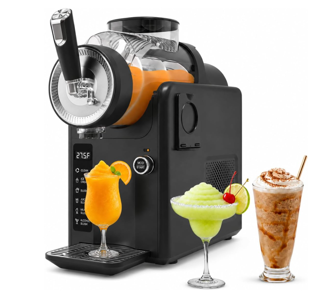 SYINTAO Slushie Machine No Ice Needed, 2-in-1 Frozen Drink & Soft Serve Ice Cream Maker, Self-Chilling Slushy Maker with 5 Presets, LED Display & Auto Clean for Home & Party