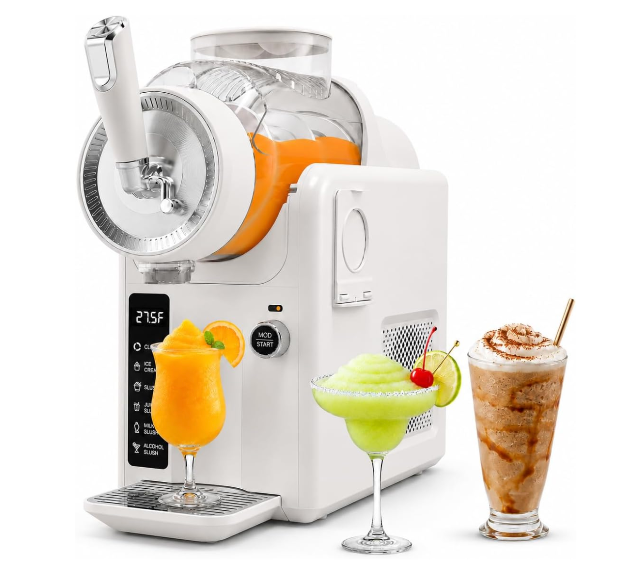 SYINTAO Slushie Machine No Ice Needed, 2-in-1 Frozen Drink & Soft Serve Ice Cream Maker, Self-Chilling Slushy Maker with 5 Presets, LED Display & Auto Clean for Home & Party