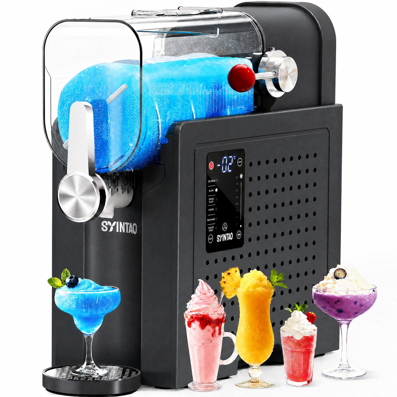 SYINTAO 2-in-1 Slushie & Soft Serve Ice Cream Maker, No-Ice-Needed Frozen Drink Machine with LED Display, 6 Preset Modes, Auto-Clean & Delay Timer – Gift for Family